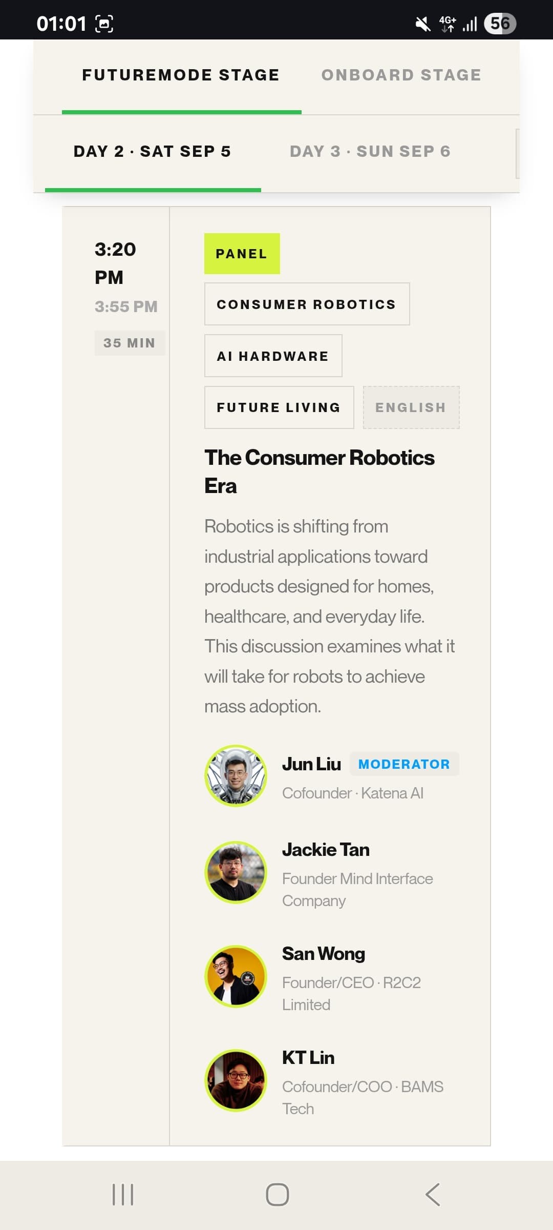 The Consumer Robotics Era — FUTUREMODE Stage schedule