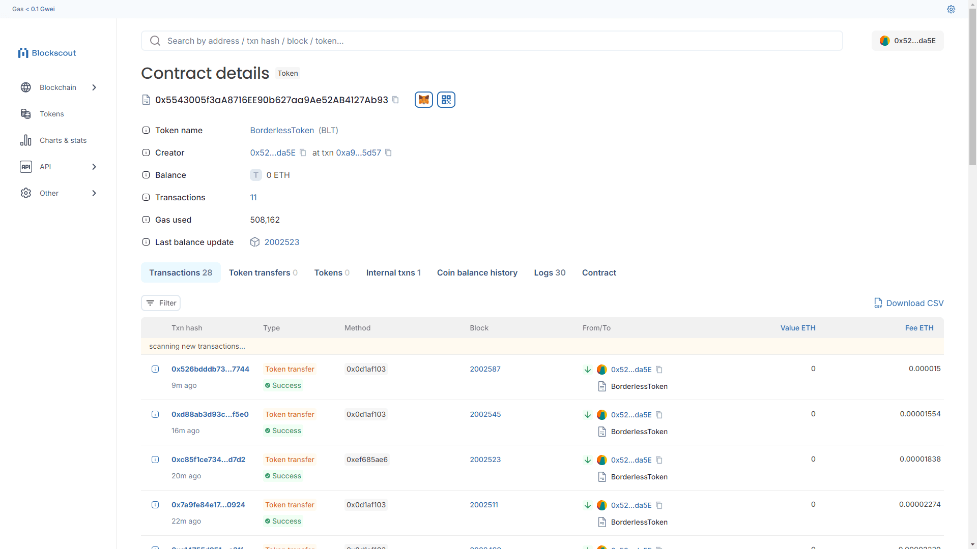 BorderlessToken (BLT) live on Manta Pacific Sepolia Testnet